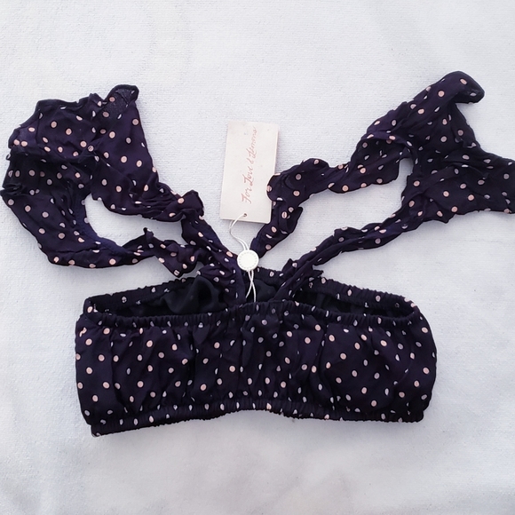 FOR LOVE & LEMONS Polka Dot Ruffle Bandeau Crop Top Size Small - Picture 2 of 8